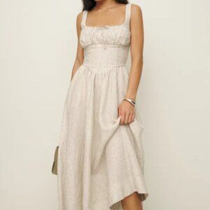 Reformation Balia Linen Dress in Sandy Stripe